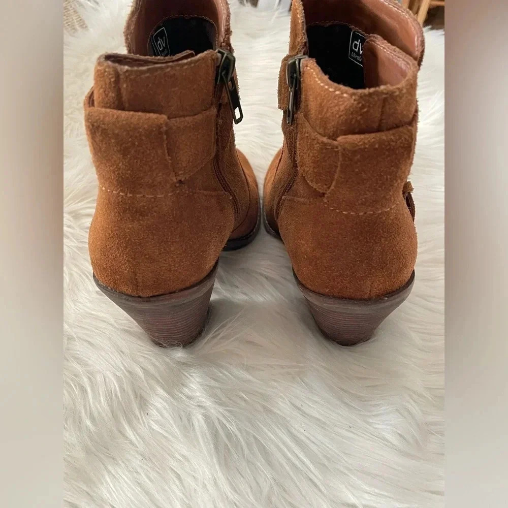 Dolce Vita Size 7.5 Brown Tan Leather Suede Cross Wrap Buckle Ankle Boot - Picture 9 of 12